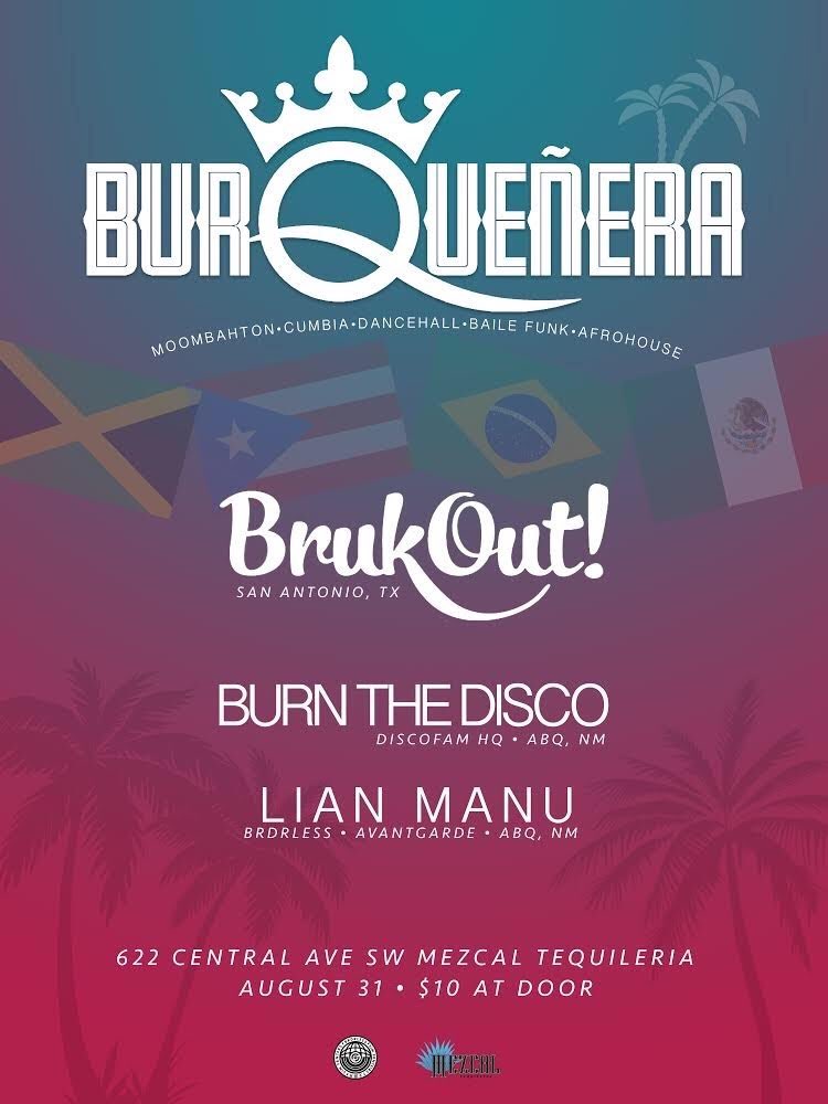 I’m very excited to announce I’ll be  laying my very first Burqueñera event  Friday, August 31st at <a href="/MezcalABQ/">Mezcal Tequileria</a> ! 

I’ll be playing a special Latin music based set this night which im stoked to do because it allows me to branch out! 

I hope to see y’all there! ✌🏽