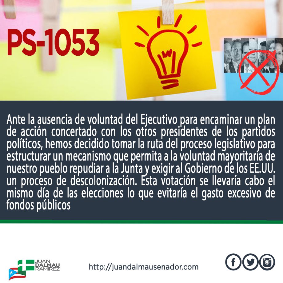 juandalmauPR's tweet photo. #PS1053 #PC1714 para reclamar, de manera directa, la eliminación de la Junta de Supervisión Fiscal impuesta mediante la Ley P.R.O.M.E.S.A., y exigir al Congreso de los Estados Unidos que ponga en marcha un proceso de libre determinación política . https://t.co/pjGauwcy2E https://t.co/IQtXBGJsvs
