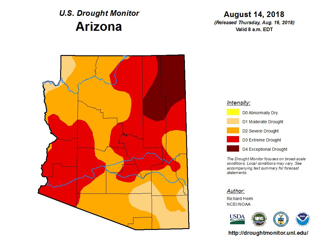 azstateforestry's tweet photo. Yup, still under drought conditions - w/the most severe drought in NE #Arizona. Even w/all the moisture & increased humidity - please don't get complacent. #OneSpark is all it takes. #AZForestry #AZStateFire https://t.co/AeUD2bCK9t