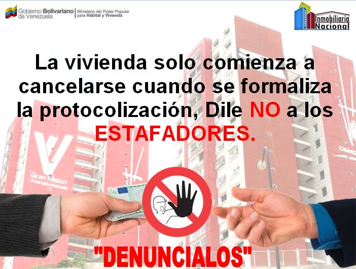 inmobiliariana_'s tweet photo. #DileNoALaEstafa el programa 0800 Mi Hogar no cobra por adjudicación de viviendas. ¡Dile NO a los gestores! https://t.co/yhwBOHhd72