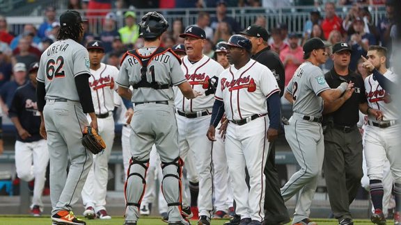 EverySport5's tweet photo. #Marlins Jose Urena was tossed after hitting #Braves Ronald Acuna Jr. with his first pitch of the game. Urena is tied with an MLB-high 25 hit basemen since the start of 2017. https://t.co/AlJHCwzT3a
