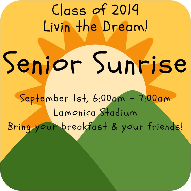 Senior Sunrise - September 1st in Lamonica - 6am-7am