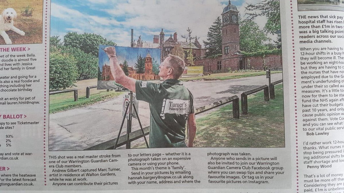 A great photo by #AndrewGilbert of @MarcTurnerArt and #Turnerspaintingschool in #waltongardens #Warrington #cheshire #pleinairpainting #paintingoutdoors in #oilpaints well done Andy for the winning photo @WarringtonGuard #cameraclub #learntopaint #artclasses #culturewarrington