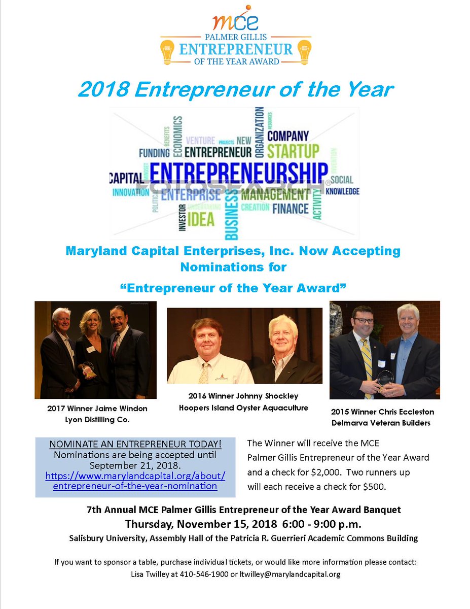 Please nominate a deserving Entrepreneur before September 21st for MCE'sPalmer Gillis Entrepreneur of the Year Award!!