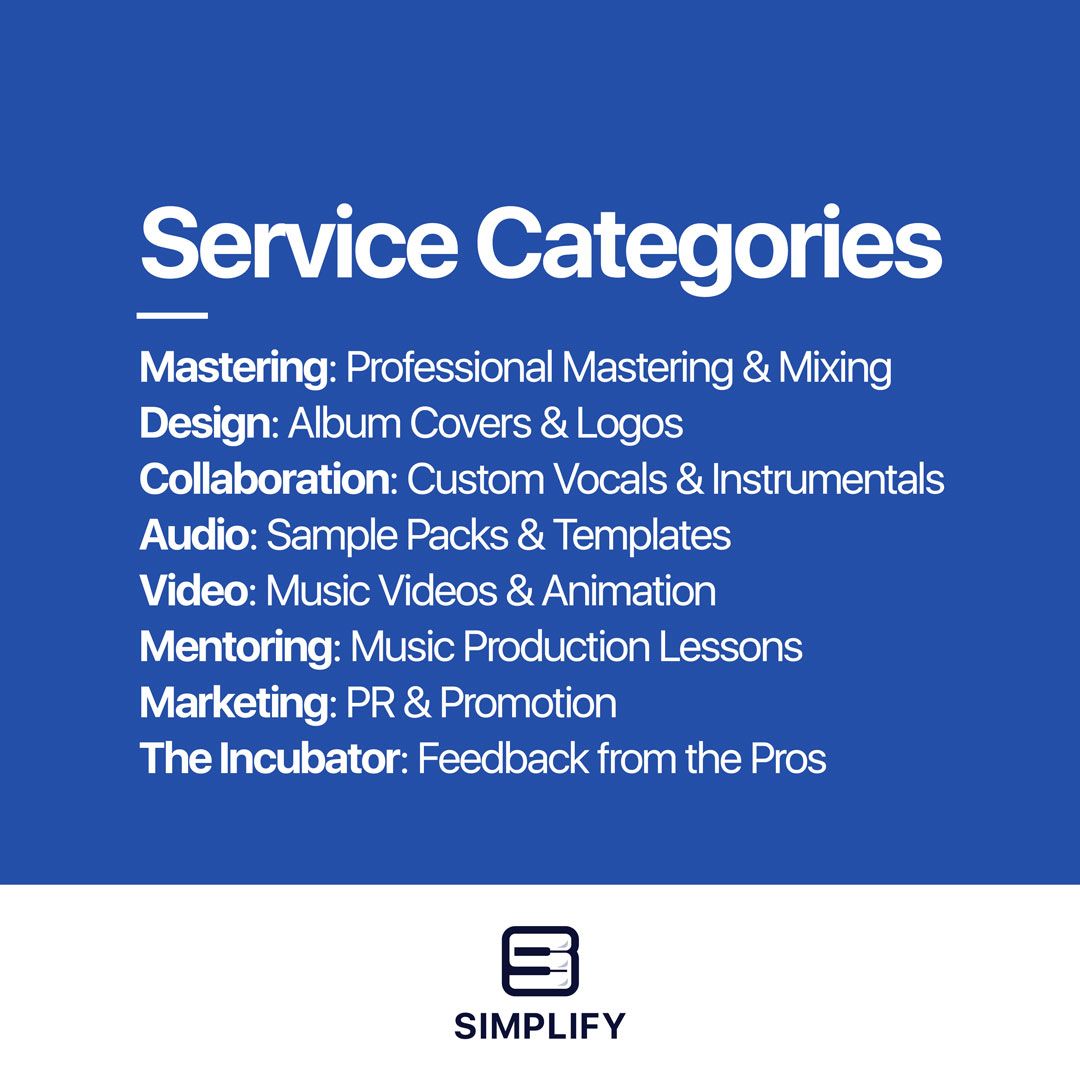 Simplify_Market's tweet image. Our service categories are geared towards music producers, but no marketplace exists without service providers! If you're an industry creative, we want to work with you. Follow the link for the pre-sign-up. 

➡️ simplify.fanlink.to/signup

#cryptocurrency #ico #musicproducer