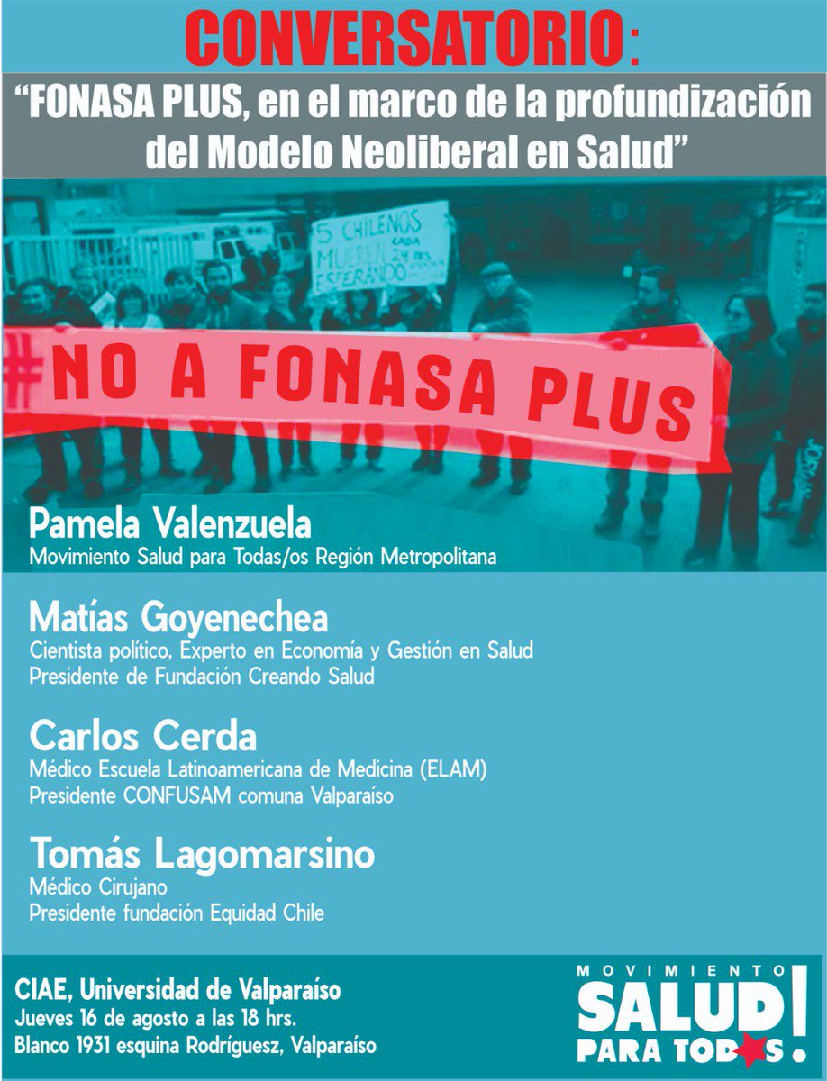 mspt_v_region's tweet photo. #Valparaíso #Hoy Foro-Conversatorio sobre Fonasa Plus, en el marco de reformas privatizadoras de este Gobierno empresarial, a las 18 hrs en edificio CIAE de UV, Blanco c/ Rodríguez, sala 404-405 @PraxiLibertaria @RitoqueFM https://t.co/NgiMPuto2o