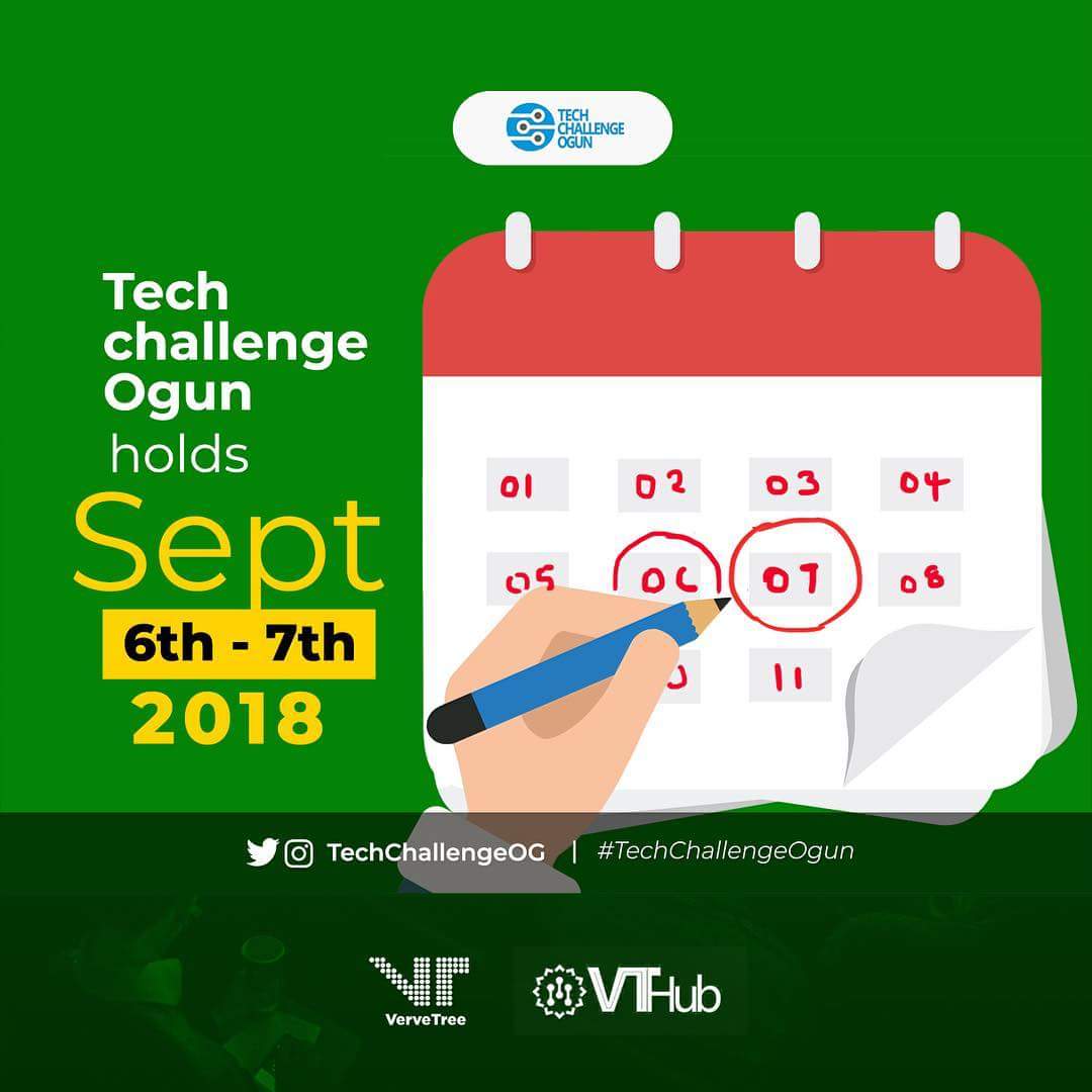 holaniyi's tweet photo. Soft Reminder!
Tech Challenge Ogun holds September 6th - 7th, 2018.
_
Follow @techchallengeog for more updates.
#TechChallengeOgun18 #TechChallengeOgun #Abeokuta #Ogun #Technology #Innovation #TechIdeas https://t.co/jqsk60MEf4