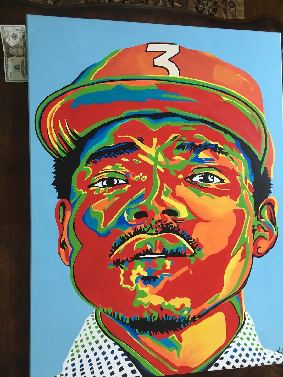 agdailey27's tweet photo. Finally finished painting @chancetherapper pop portrait!! @Graceylew12 ur the bomb for challenging me and I’m so happy you get to have it!! https://t.co/qbmsJVq3pd