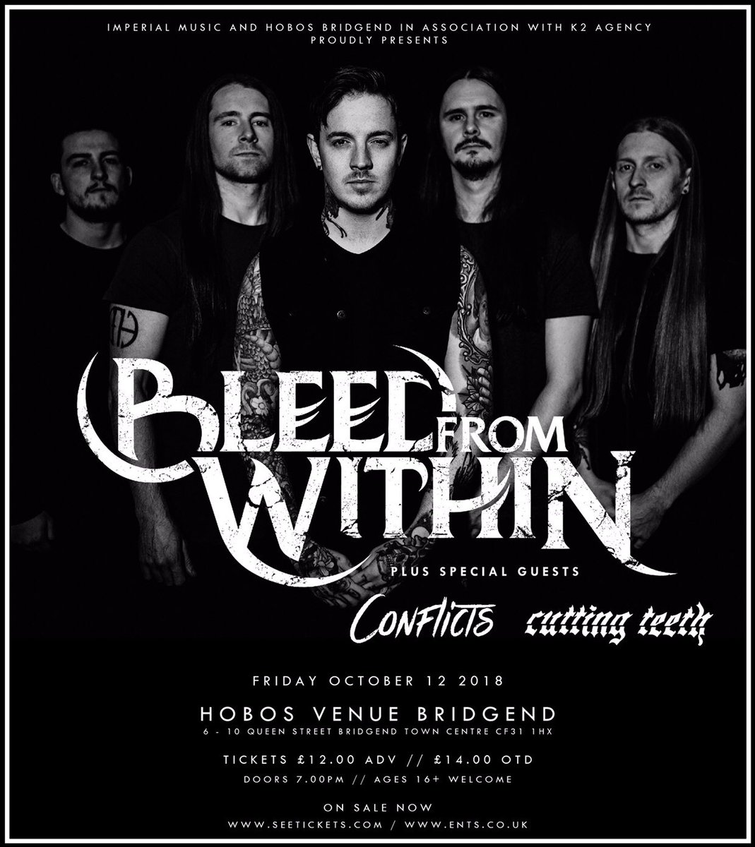 We’re thrilled to announce that we’re playing with the dudes in <a href="/BleedFromWithin/">Bleed From Within</a> and <a href="/CONFLICTSUK/">Conflicts UK</a>  at HOBOS in Bridgend on the 12/10/18! DM us for tickets!