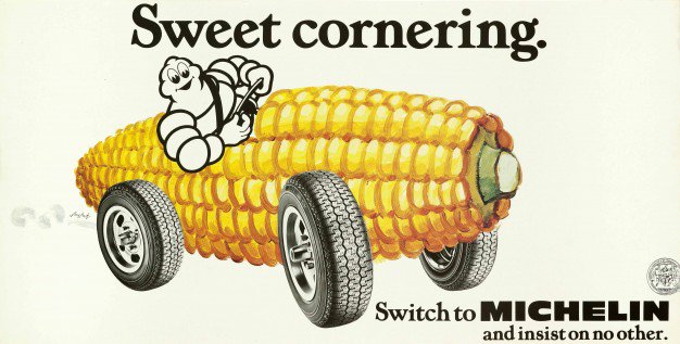 VulcanTire's tweet photo. Rumor has it that the Michelin Man is an a-maize-ing driver. @Michelin  #TBT #RetroAds #MichelinMan #PerformanceTires https://t.co/aaQBuED8Uk