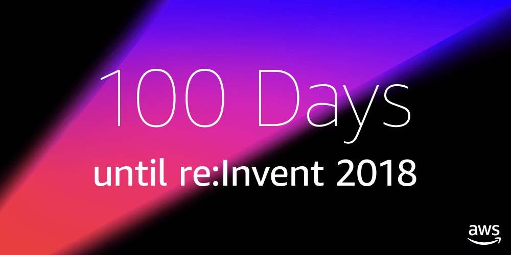 AWSEvents's tweet photo. Only 100 days until #reInvent! Are you registered &amp; ready for education &amp; entertainment? https://t.co/UbCSTKKtOK https://t.co/LW4M9um18I