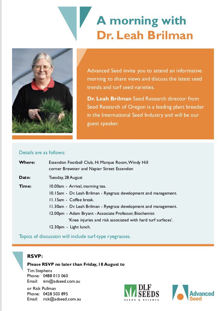 AdvancedSeed's tweet image. We are hosting a seminar this month for the sports turf industry. Details below @SportsTurfVIC @sta_australia