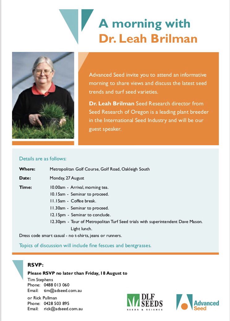 AdvancedSeed's tweet image. We are hosting a seminar for the golf industry this month. Details below @VGCSAinc @AGCSA2 @MetropolitanGC