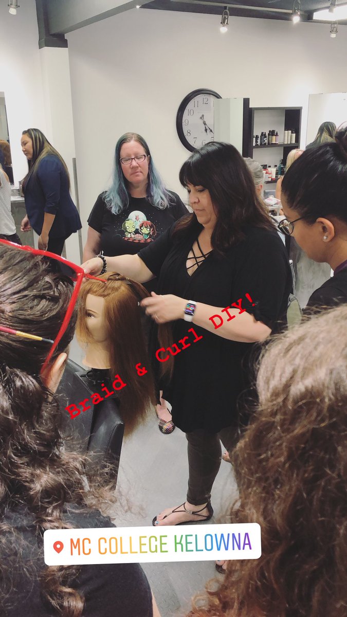 Kelowna_MC's tweet photo. Our braid &amp; curl DIY is well underway!! We’re having the most fun! #welovewhatwedo #hairstyle #kelowna #kelownaevents https://t.co/4z5QwArJAt