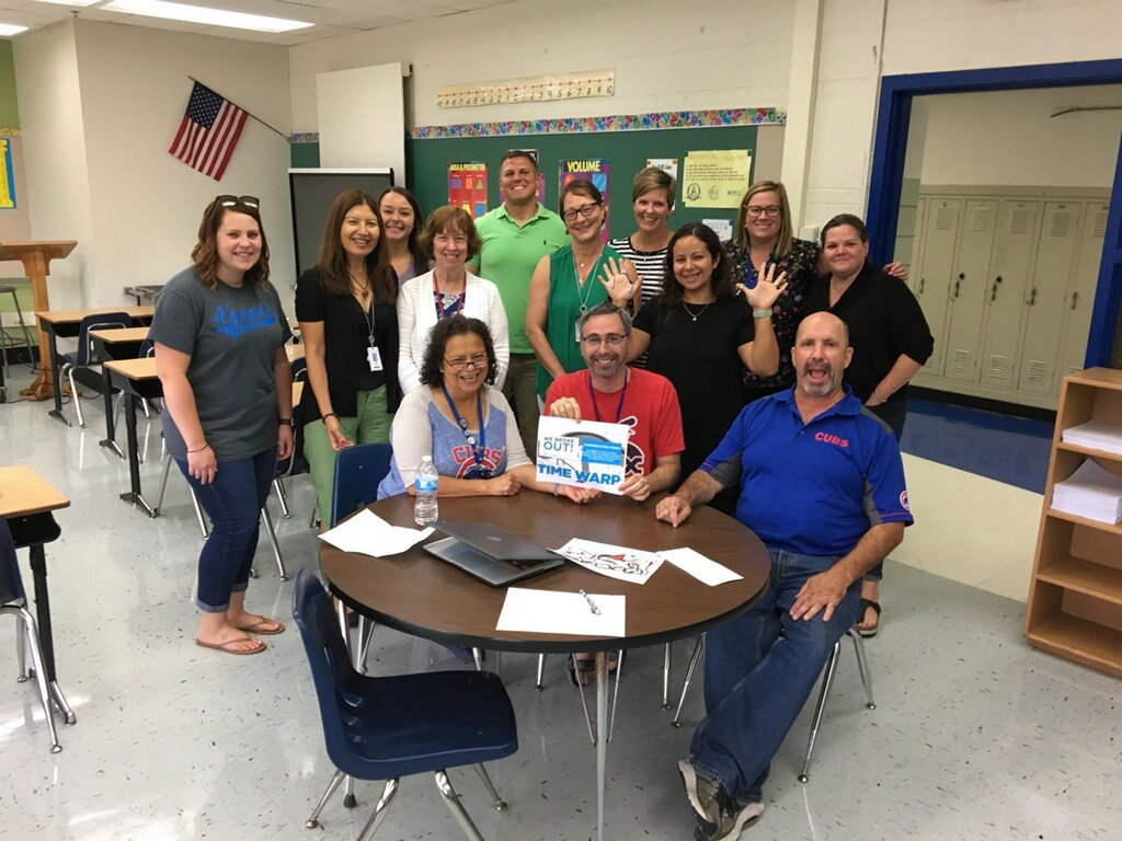AMS_MrsG's tweet photo. We had a blast doing our team building Breakout Edu today! Can't wait to do it with the students next week! #D62Learns @tinaebeer https://t.co/0lSM2OmZWG