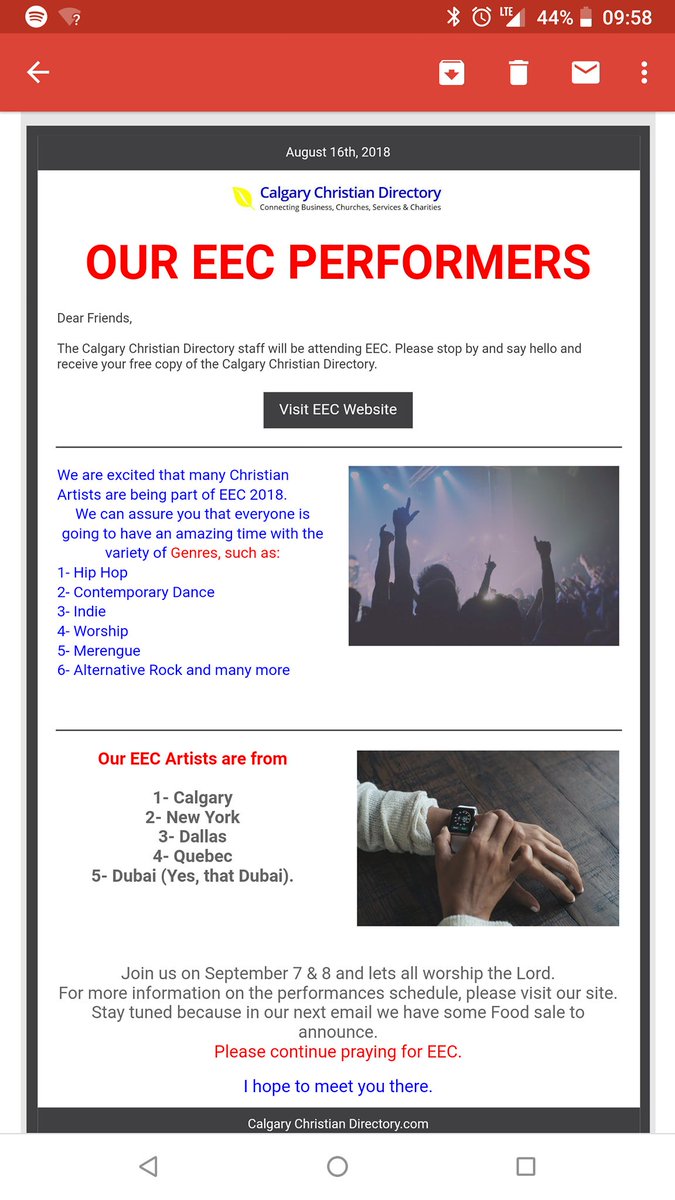 expoeverlasting's tweet image. Well #EEC friends! Today we have received an email from #CalgaryChristianDirectory giving us the news that they have sent our event information to 5000+ subscribers! And #CCBD Team will be flying from #Toronto to EEC! :D
Visit our #website everlastingcanada.com for more info