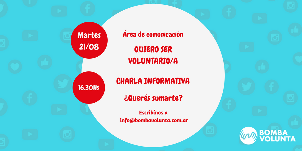 ¡¡CHARLA INFORMATIVA PARA NUEVOS VOLUNTARIOS!!
Si querés formar parte del área de comunicación, escribínos a info@bombavolunta.com.ar📩
Te esperamos el martes 21 de agosto a las 16.30hs!!
#SoñandoDespierto