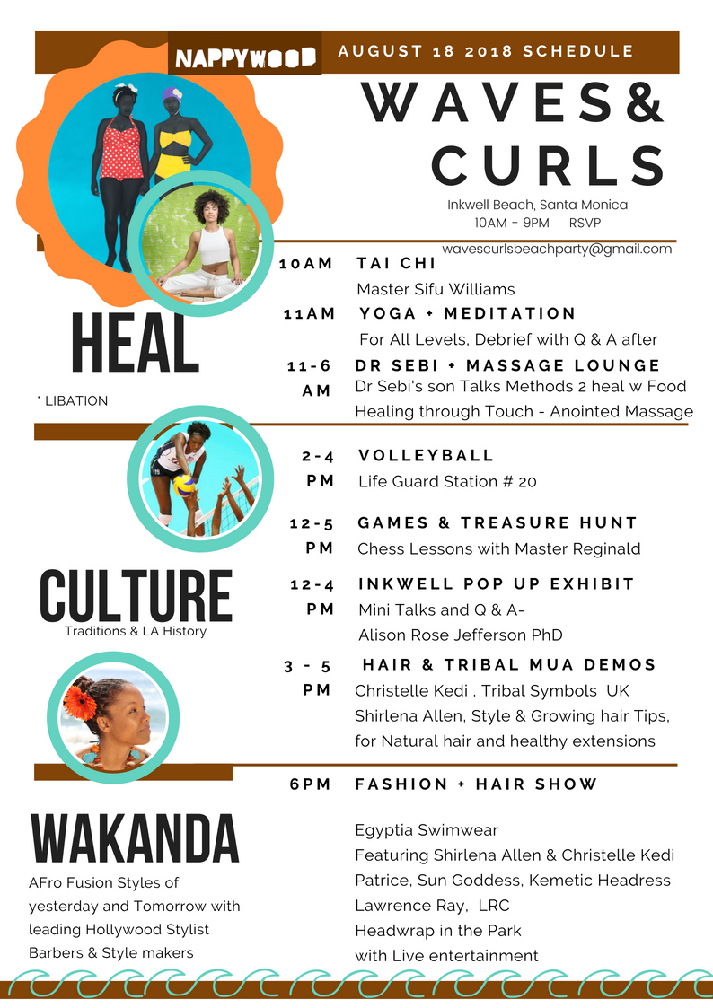TheNappyNomad's tweet photo. Los Angeles, CA - FREE! - This Sat., August 18, 2018 - 10am-9pm - NAPPYWOOD® Waves &amp; Curls Beach Party - Gift bags, beach games, card &amp; board games, wellness speakers, demos, celebrity hair stylists, plus a hair + fashion show on the beach   EventBrite: https://t.co/J4KJwlChuW https://t.co/HtM5PJbLpf