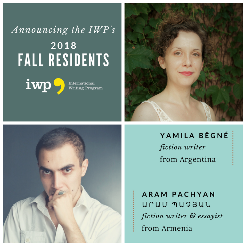UIIWP's tweet photo. Join us in welcoming two more #IWPFallResidents!
#YamilaBegne participates in the #IWPFallResidency courtesy of @EmbajadaEEUUarg & #AramPachyan thanks to @ECAatState
Brief bios and writing samples: https://t.co/yMHg4S2Rdy
@UIowa #IWP2018 #exchangeourworld @usembarmenia https://t.co/uxz1VyEZpZ