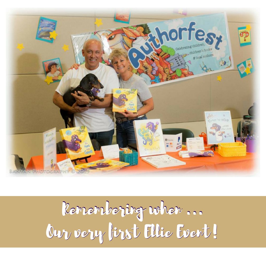 Throwback Thursday Moment!  Remembering our very first Authorfest at the Temecula Public Library.  Hard to believe that was over 3 years ago!  A little more gray on all of us, right Miss @elliewienerdog?  #kjhalesauthor #ThrowbackThursday #authorfest #elliethewienerdog
