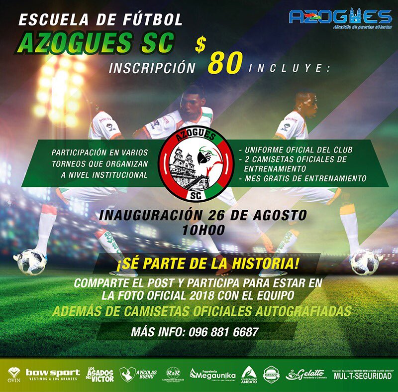 Azogues_SC's tweet photo. Participa en nuestro Facebook para ser parte de nuestra Escuela de Fútbol y de LA FOTO OFICIAL 2018 con todo el Equipo!! 🤩🏆⚽️ https://t.co/InZeGDN1l1