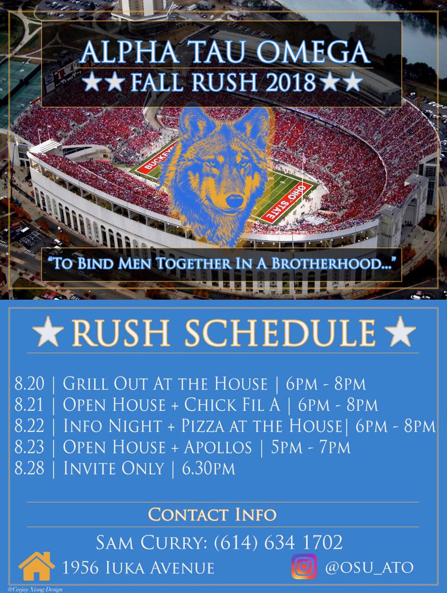 School is right around the corner and fall rush is even closer! That’s right, the recruitment season is upon us, you guys. Come on down and check out our new (well-decorated!) house, meet the brothers, and see what the men of ATO are all about. #RYFCO