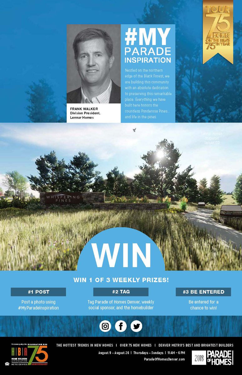 ParadeHomesDen's tweet photo. Be inspired at Whispering Pines.
#MyParadeInspiration Spotlight Community with Frank Walker, Division President, @LennarColorado: "Nestled on the northern edge of the Black Forest, we are building this community with an absolute dedication to preserving this remarkable place..." https://t.co/BneGvrveHr