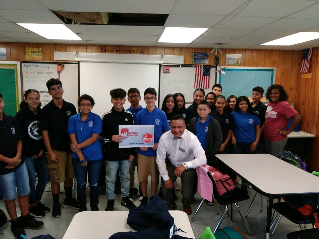 RLaRosa_HCPS's tweet photo. What an amazing week it’s been so far. We had the honor of having Dr. Jose Enríquez Executive Director of #LatinosInAction meet and speak to our new #LIA students at @HCPSShieldsMS #famiLIA #SHIELDSMIDDLE #whereheroesbegin https://t.co/9n1PUJQA61