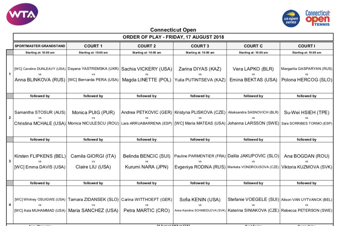 connecticutopen's tweet photo. Ladies and Gents, we present to you our Day One qualies schedule ⬇️

#CTOpenTennis https://t.co/8dX8tz5NOV