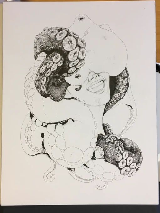 #drawing #progress #ペン画
#illust 
途中🐙 