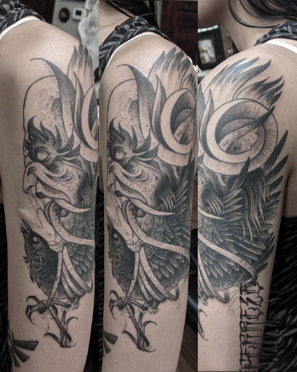 silverkeytattoo's tweet photo. Tattoo done by Joe Perreze #darkparticles #thesilverkey #joeperreze #demon #crow #ornate https://t.co/YZtiNNKT6o