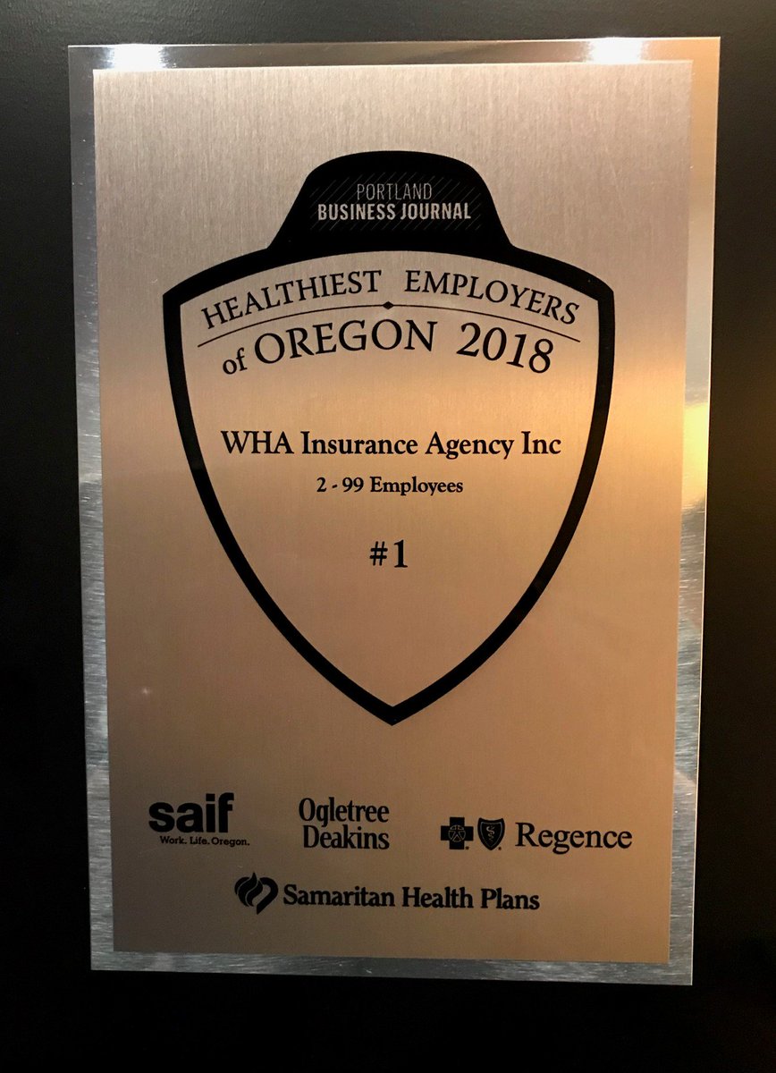 For the 2nd straight year, WHA Insurance has won the award for Oregon’s Healthiest Employer! We are so humbled to receive this acknowledgement of all the hard work our Wellness Committee puts in each year to help make our employees’ lives better, both physically and mentally.