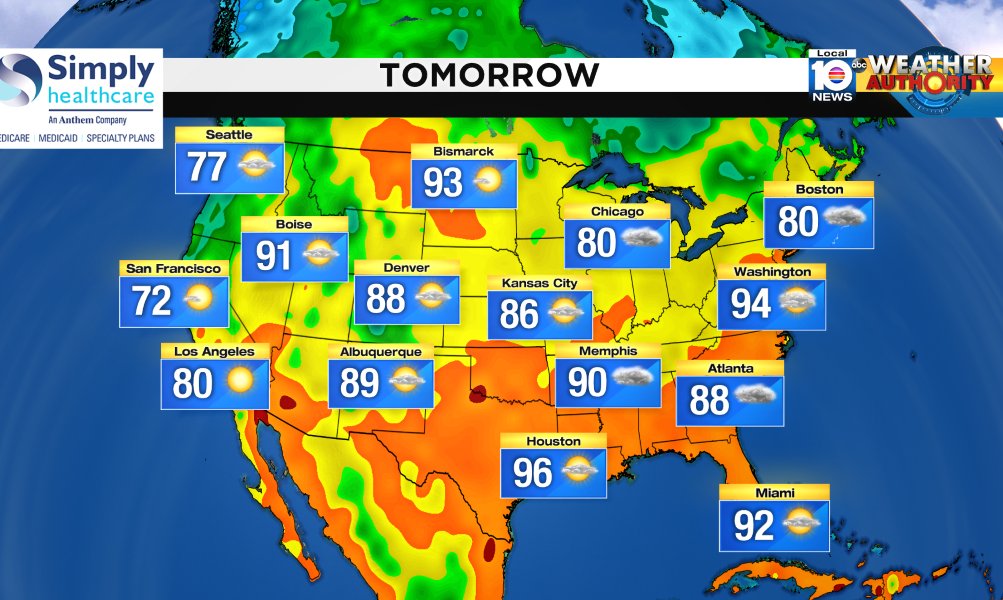 Here is the national forecast for tomorrow Presented by Simply Healthcare https://t.co/OYGA5eVtEy