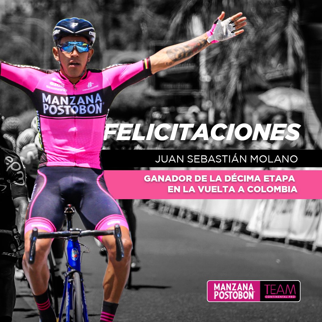 Otro momento #ColorDeRosa que nos regala el ciclismo colombiano. ¡Felicitaciones Sebastián Molano! #VueltaAColombia