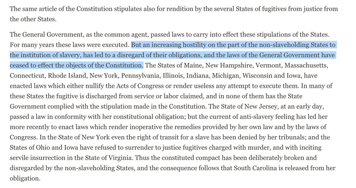 South Carolina likewise explained that they were leaving the Union because of "an increasing hostility on the part of the non-slaveholding States to the institution of slavery." https://www.battlefields.org/learn/primary-sources/declaration-causes-seceding-states#South_Carolina