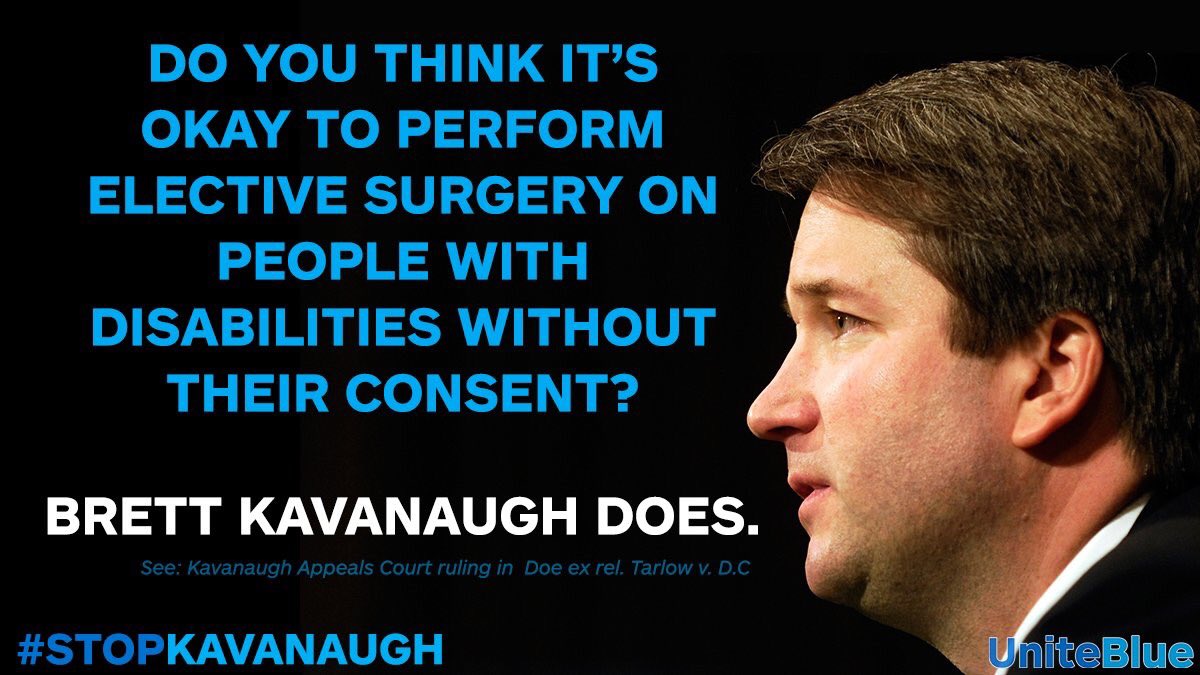 Bvweir's tweet photo. I believe in protection of the rights of individuals with disabilities... #Kavanaugh does not! 
That’s why we must actively work together in contacting our Senators and tell them: 
#StopSCOTUSNow

#SayNoToKavanaugh
#UniteBlue
#ProtectOurRights
#StopKavanaugh https://t.co/8BlzbPDYh1