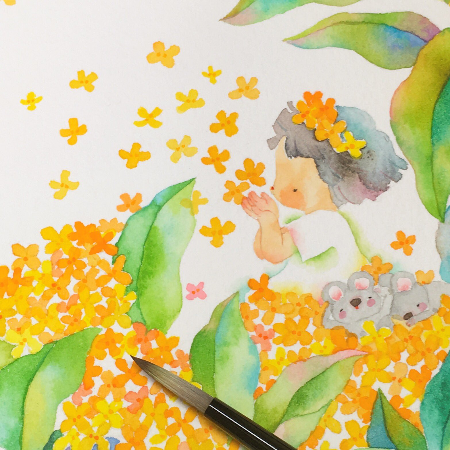 こばやしあや 次の絵はキンモクセイ 香りをふぅ 絵 水彩画 水彩 透明水彩 イラスト Drawing Illustration Watercolor Art 金木犀 キンモクセイ 香り 次の絵 T Co M25dwdhjuj Twitter