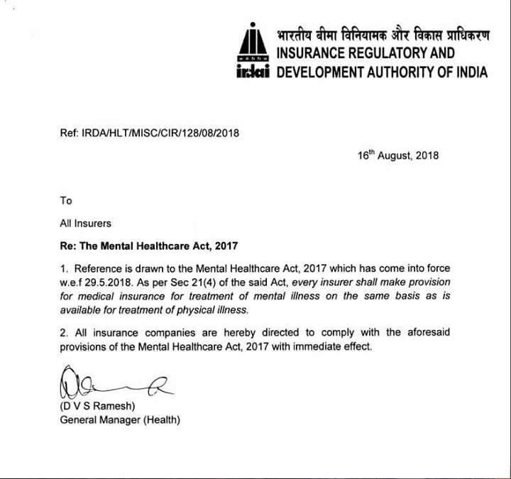 IRDAI Notice to Insurers: Mental Health Insurance in India