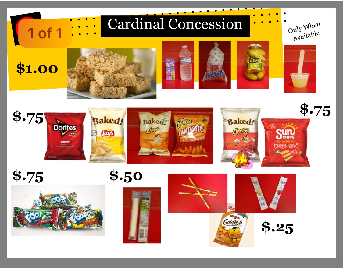 MrsRun_SCE's tweet photo. Cardinal concessions tomorrow!!!! #GetYoPopcorn 🍿🍿🍿🍿🍿🍿
Remember to bring a sealed bag or envelope with your child’s name and order inside!! https://t.co/wv2dBk5iUX