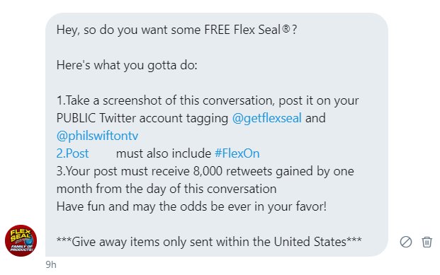 heyyyitszach's tweet image. I&apos;M BOUTTA GET SOME FREE #FLEXSEAL!!! JUST NEED A LIL HELP FROM YOU LOVELY PEOPLE:

PLEASE RETWEET THIS!! AND GO FOLLOW @philswiftontv &apos;CAUSE HE IS AWESOME! I NEED 8,000 AWESOME MOTHERFLEXING PEOPLE TO HELP ME OUT HERE AND GIVE ME FREE FLEXSEAL! THANK YOU!!! @GetFlexSeal #FlexOn