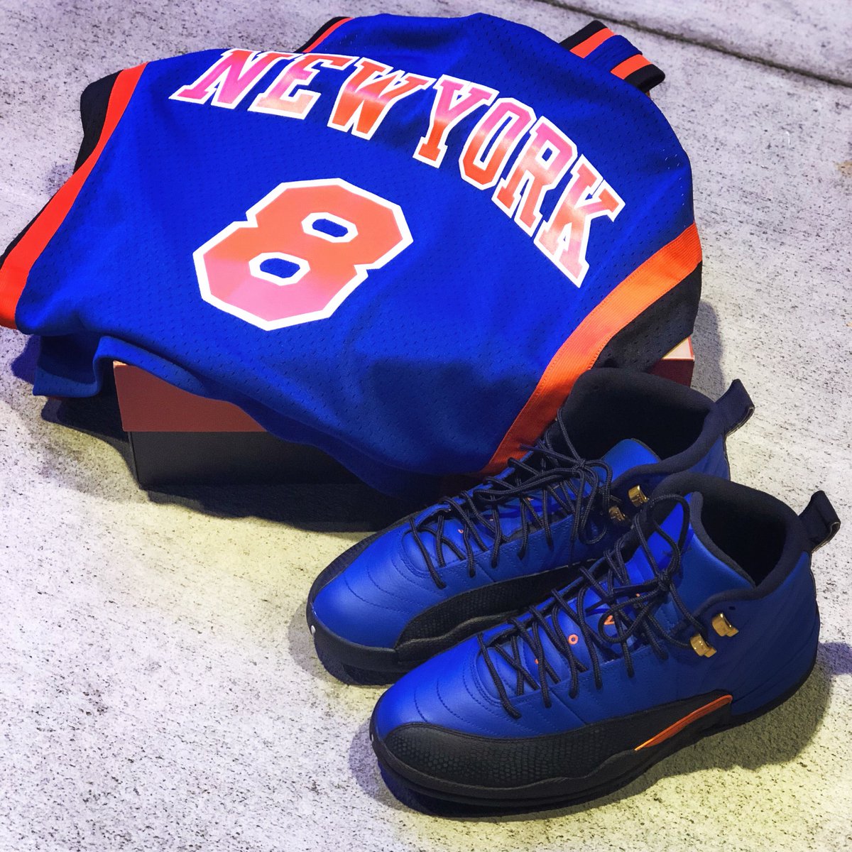 Knicks custom 12s for a customer go check my work out jlc_customs on IG #knickstape #customjordans #knicks #nba