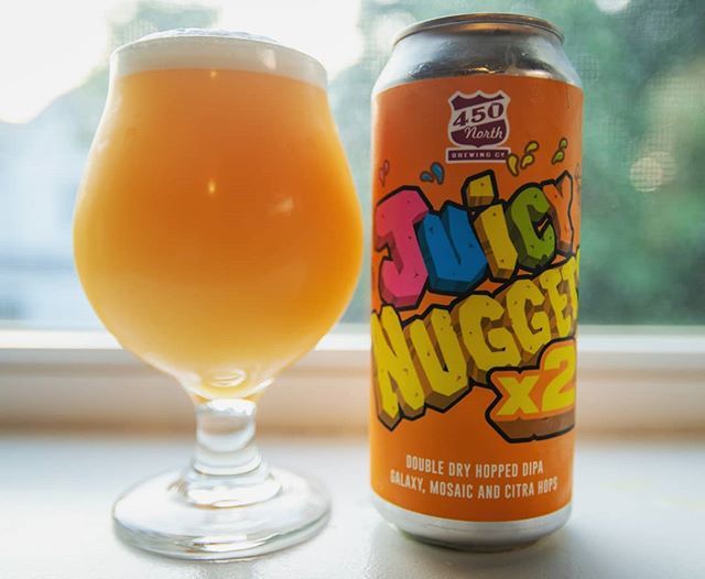 PeteCatKite's tweet photo. Juicy Nuggets x2 by 450 North. A double IPA DDH with Galaxy, Mosaic and Citra. #450northbrewing #juicynuggets #juicy #nuggets #ipa #dipa #craftbeer #craftbrew #beer #beerphoto #beerstagram #cheers🍻 https://t.co/dIYlPI8RaS https://t.co/qjuU3HoNzX