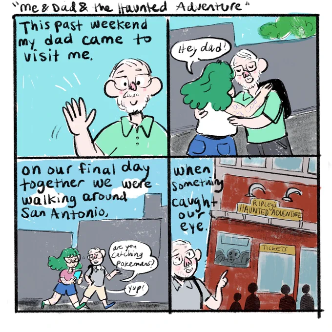A short comic about my dad &amp; I visiting a haunted house &amp; how I'm a total coward. ? 1/13 
