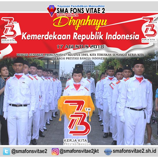 smafonsvitae2's tweet photo. Dirgahayu Negara Kesatuan Republik Indonesia #hutri73 #hutkemerdekaan #nkrihargamati #smafonsvitae2 #smamarsudirini #fonsvitae2 #marsudirinian #marsudirini #yayasanmarsudirini #IndonesiaRaya https://t.co/HVqZvnrMhe