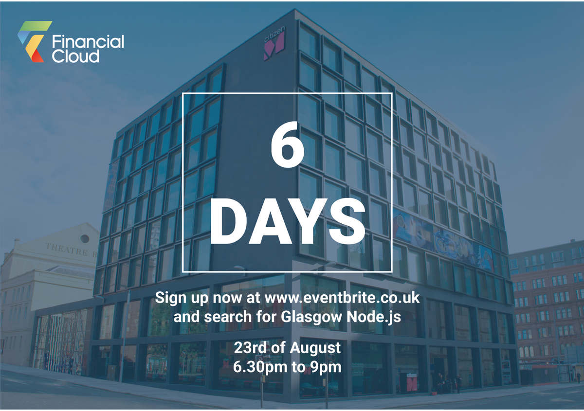 financial_cloud's tweet photo. We've got that #FridayFeeling! Only 6 days now until our Glasgow Node.js event...

As excited as us? Sign up now: https://t.co/NgZkt9IMib

#Glasgow #NodeJS #Serverless #angularjs #fintech https://t.co/dZT6dAeq9f