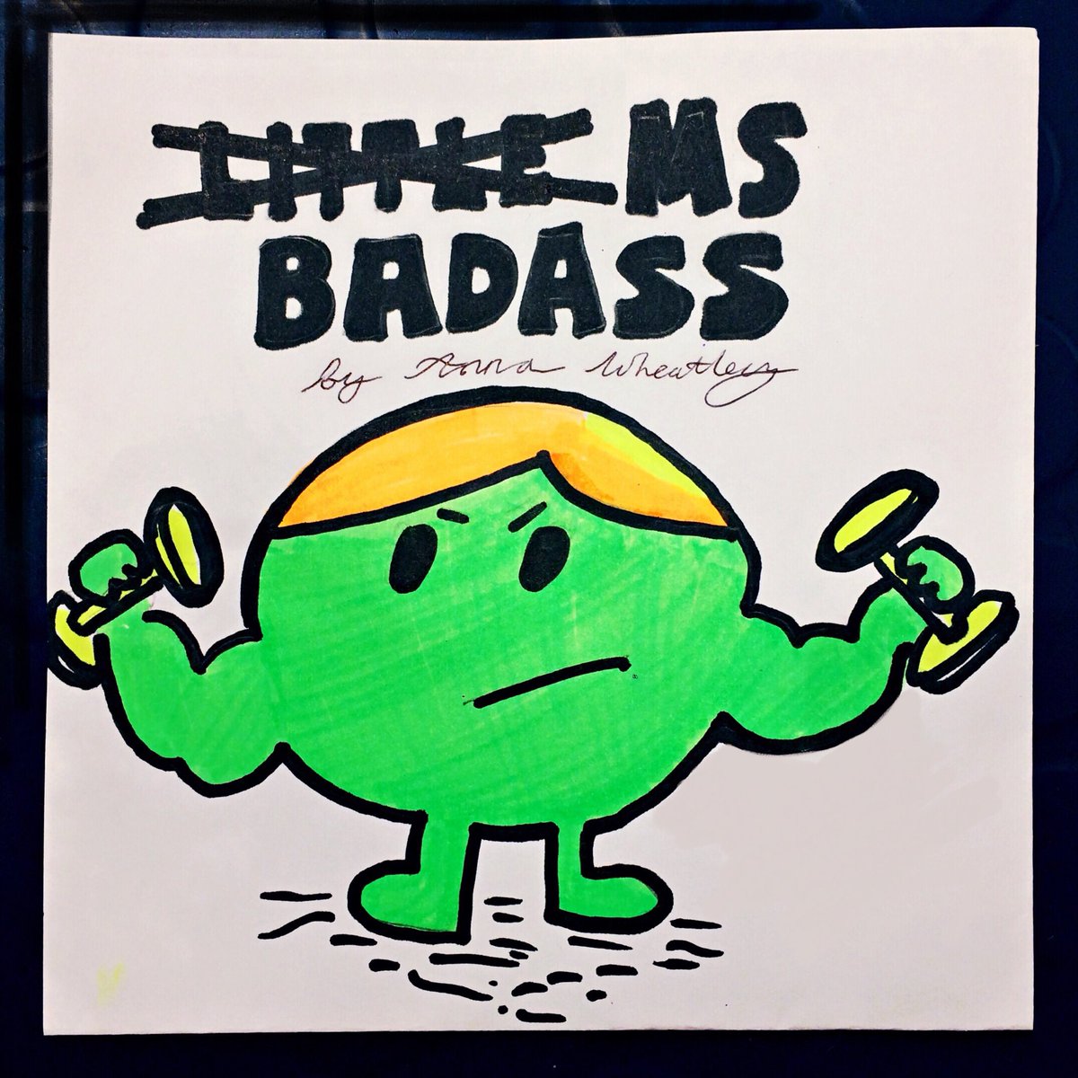On a mission to address the #GenderDisparity and poor role models in the #MrMen and #LittleMiss books (see my earlier thread) by making my own versions for my nephew. First up, #MsBadass. I can’t see any copyright issues here, can you?