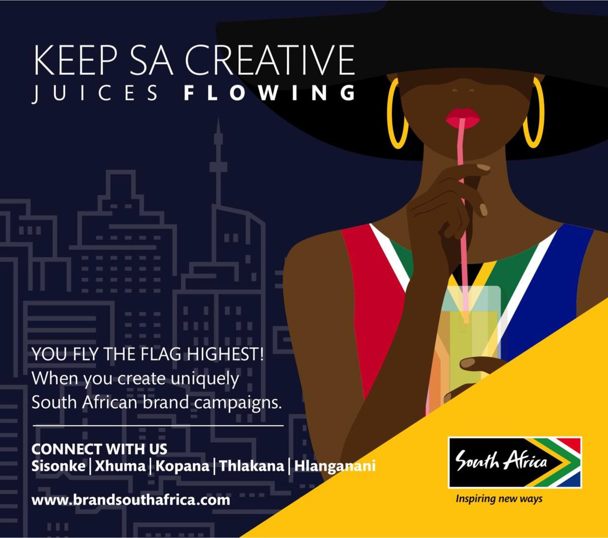 Brand_SA's tweet photo. You fly the flag highest when you create uniquely South African brand campaigns, and we celebrate as you create.
We invite you to share your South Africanism images and ideas with us at proposals@brandsouthafrica.com
Connect with us
#CelebrateCreateConnect #loeries2018 https://t.co/utCw2u74jG