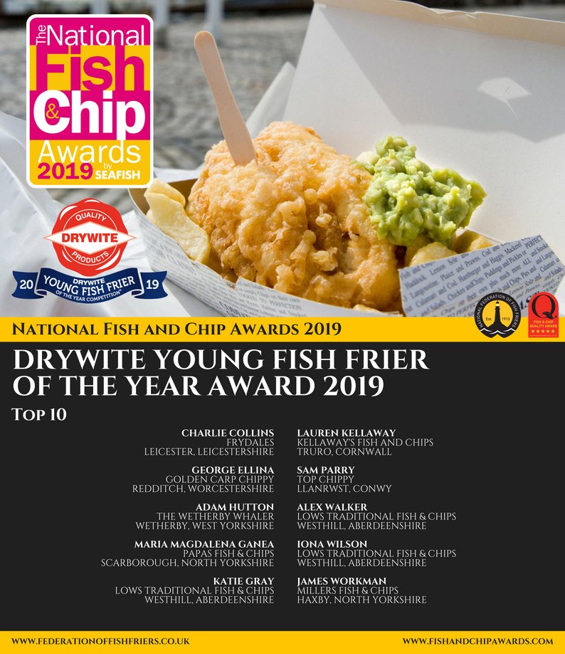 NFFF_UK's tweet image. Congratulations to the 10 young friers who got through to the next stage of the @DrywiteLtd Young Fish Friers of the Year competition.
 
We look forward to welcoming you to the NFFF Training Academy!
 
Read more ➡️ federationoffishfriers.co.uk/news/2539.htm