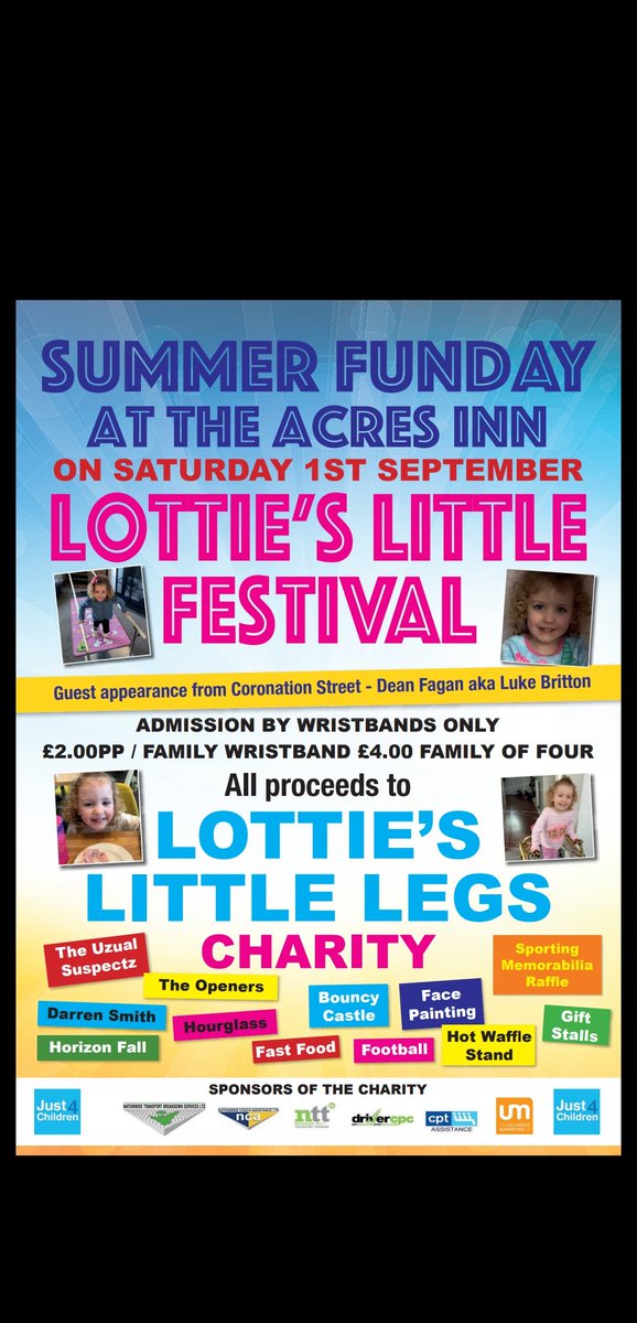 Rounddenton's tweet photo. Please retweet fantastic line up of live bands and family activities raising money for lotties little legs charty @tamesideradio  @LegsLotties @GGTroopers @MENnewsdesk @MellorDenton @GMPDenton @PureGym_Denton @DentonGolfClub @Rounddenton @active_tameside @newsintameside https://t.co/udr3m7eT2o