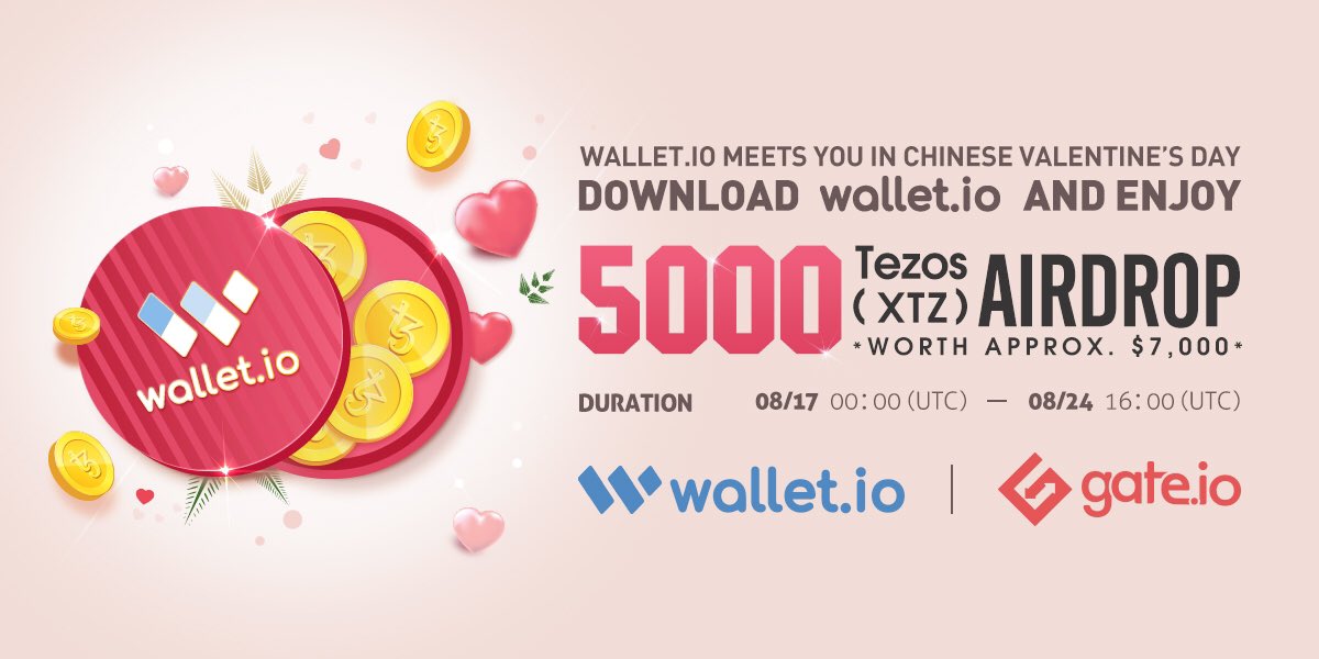 Happy Chinese Valentine’s Day! Download Wallet.io, follow @gate_io& @io_wallet , retweet, and complete: cn.mikecrm.com/MLujbob enjoy random amount of 5000 XTZ airdrop! See details: gate.io/article/16605